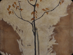  Olio su tela 
Egon Schiele 
I rami tracciano verso l’alto una curva spezzata,
le foglie dorate riflettono la parte non finita della tela
