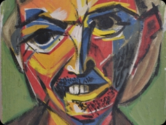 Olio su cartone
Asger Jorn
Il personaggio centrale del Trionfo di Bacco di Velazquez
diviene una tavolozza espressionista fiammante
