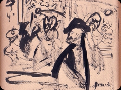 China su carta
Pierre Bonnard 
La curiosità di un uomo che sbircia 
nella confusione di donne alla moda 
