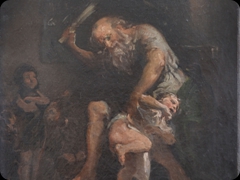 Olio su tela
Scuola francese o spagnola del primo ottocento
Il maestro punisce l’allievo discolo 
nell’intarsio mirabile di luci e ombre 

