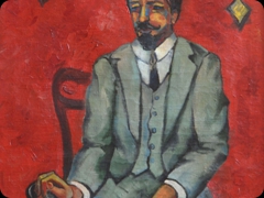 Olio su tela
Ilya Ivanovich Mashkov 
Uno dei maggiori artisti della prima avanguardia russa
compone una figura stilizzata davanti ad una parete ardente

