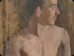 Olio su tela
Filippo de Pisis 
Il maestro esce dai suoi consueti modi 
dipingendo il corpo di un ragazzetto malinconico e nudo
