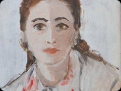 Olio su masonite
Virgilio Guidi 
Bella sintesi di un volto, 
che diventa iconico controvoglia 

