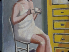 Olio su cartone 
Jean Marchand 
L’arte francese del Novecento sintetizza velocemente 
l’attitudine di un istante quotidiano

